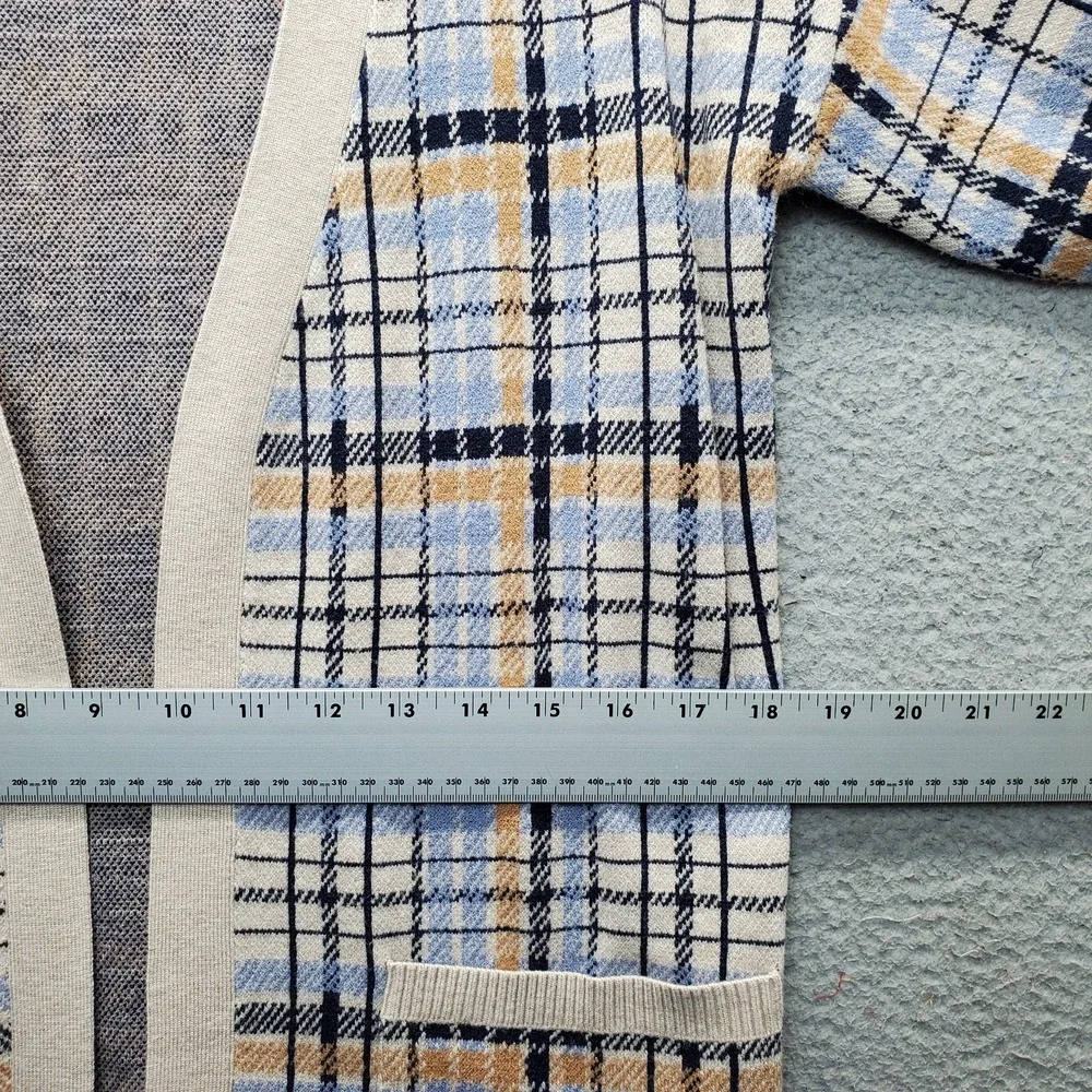 Max Studio Cardigan Sweater Womens XS Multi Plaid Knit Long Sleeve Open Front